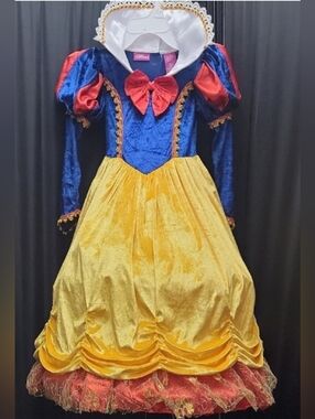 Disguise Enchanted Blue, Yellow & Red Princess Costume w Wig & Red Headband